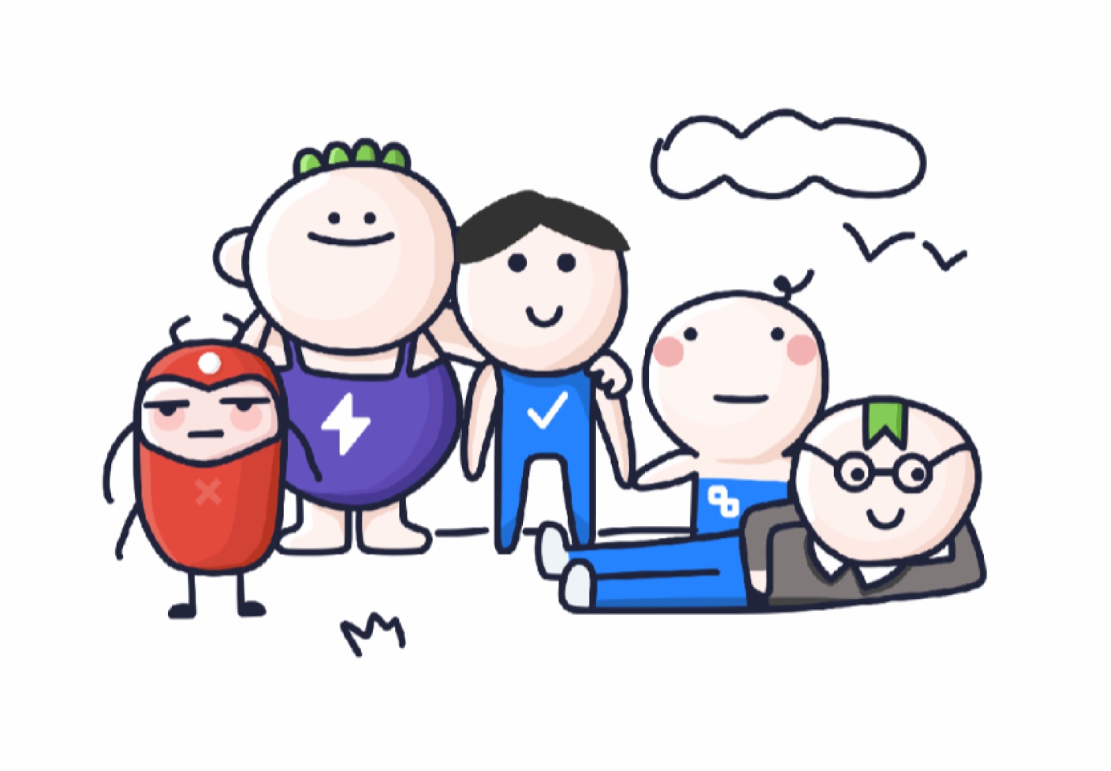 The five TitanApps Jira mascots: Bug, Epic, Task, Subtask, and Story
