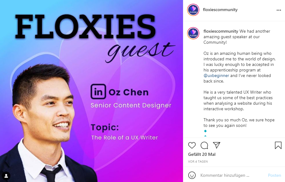 Floxies guest - Oz Chen, Senior Content Designer. Topic: The role of a UX Writer.