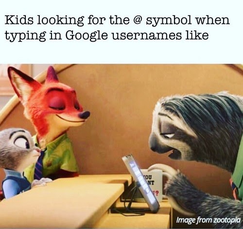 Kids looking for @ symbol when typing in Google user names like. Image from zootopia