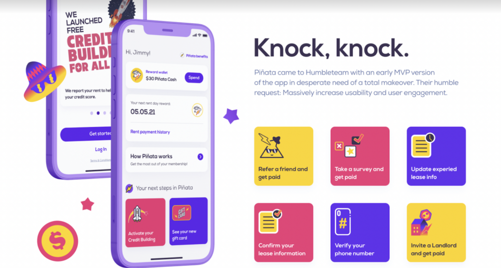 Play-to-Pay Experience: Fintech Gamification Practices To Level Up Your UX. Ways to get rewarded in the Pinata app by Humbleteam. Source: Behance