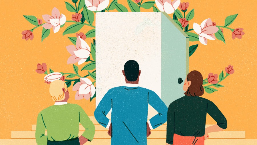 5 Ways to Design Better EdTech Products with UX. People looking at the flowers. Illustration by Jeannie Phan