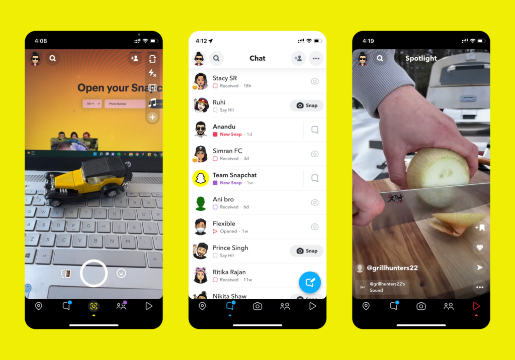 How Snapchat and Netflix Break UX Design Principles. Snapchat’s UI Receives Backlash From Users for being too complicated. Screenshots of snapchat applications.