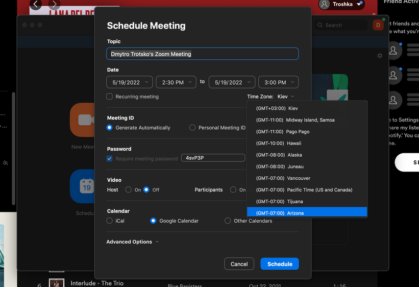 Zoom UX Review: 8 Ways To Make The App Better. Zoom settings - schedule meeting.
