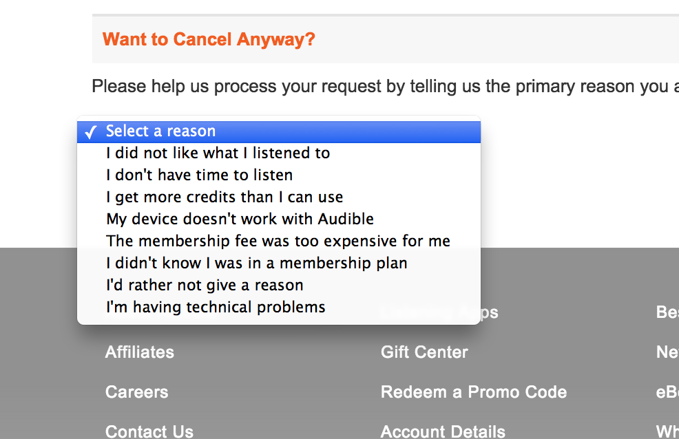 From Audible’s Cancel Account page