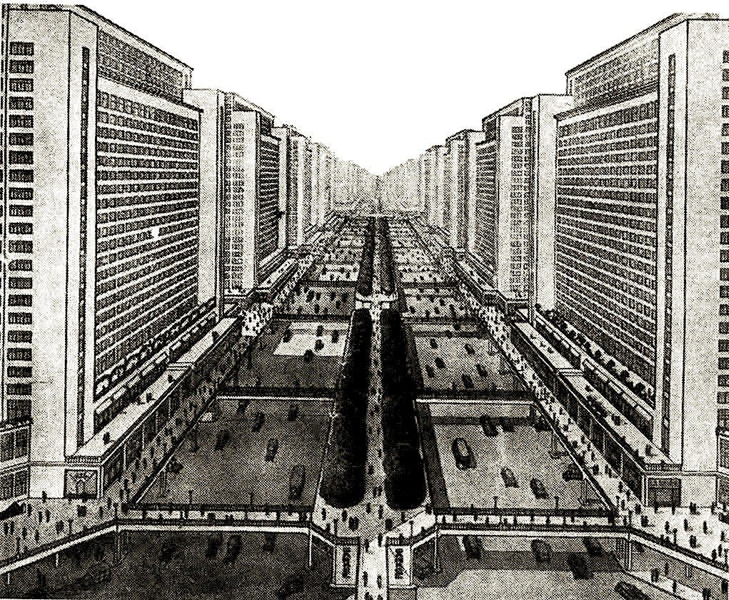 ‘Ville Radieuse’ as proposed by Le Corbusier in 1930