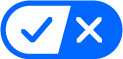 The simple blue and white privacy icon is capsule shaped with a check mark and an “x” inside, separated by a slash.