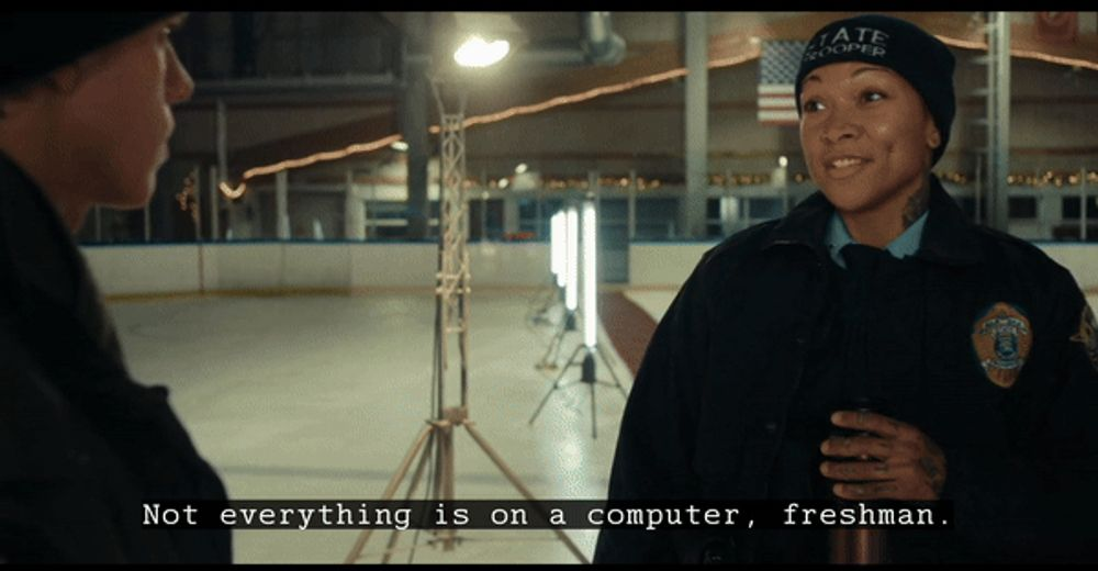 A cop at a skating rink tells a student: Not everything is on a computer, freshman