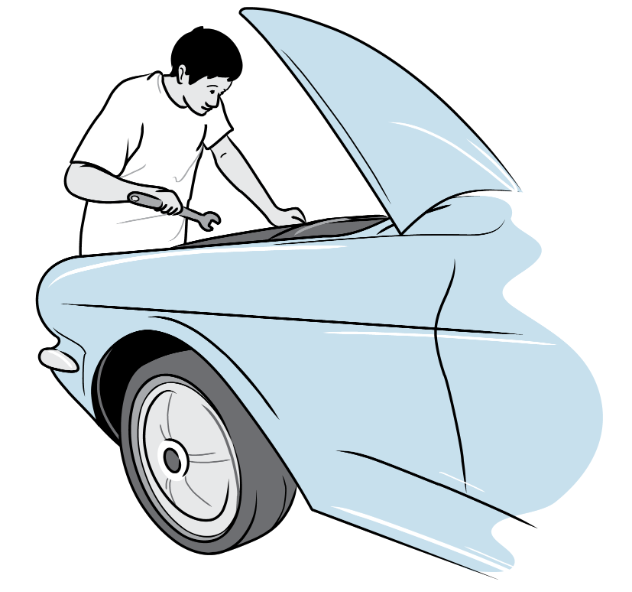 Man Fixing Car Illustration