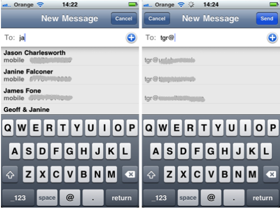 Auto-complete is used for SMS and email on the iPhone