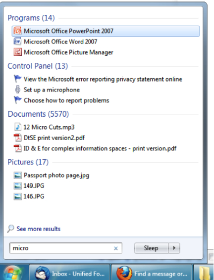 Instant results in Windows 7 desktop search