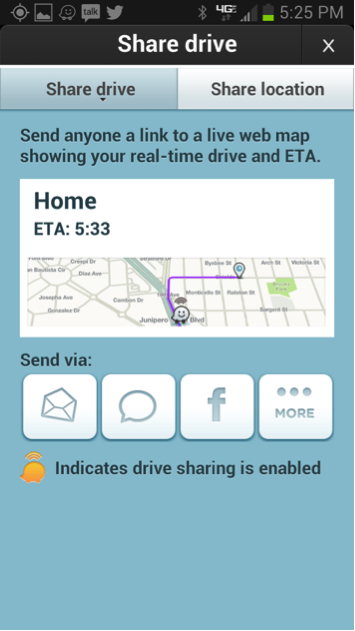 Old Waze sharing screen