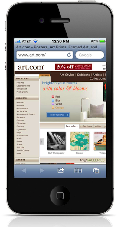 Art.com desktop on mobile