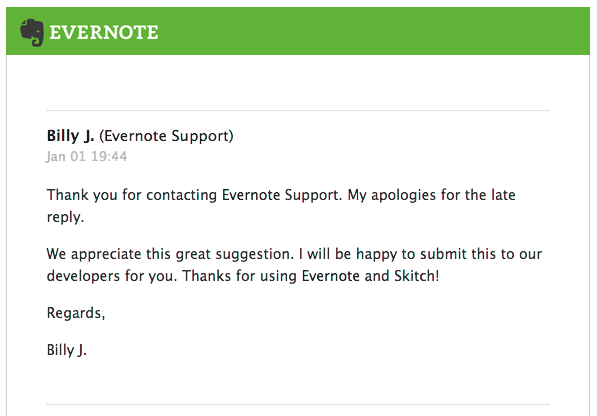 Evernote feedback