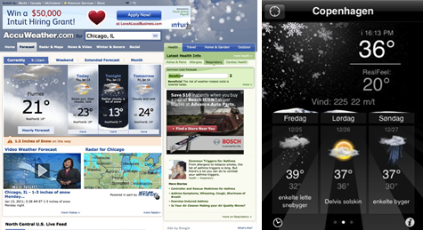 Accuweather web app and iphone UIs