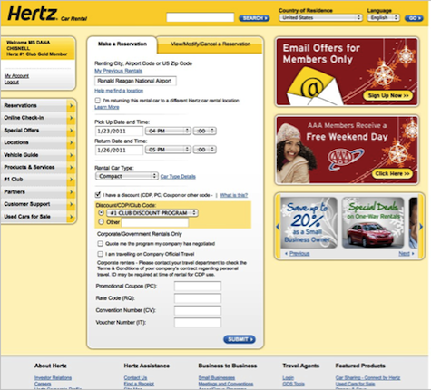 The Hertz homepage
