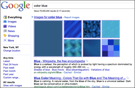 Google search result page showing standard use of colors for links