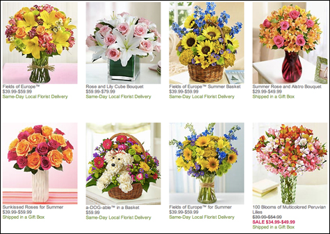 1-800-Flowers category page showing rectangular shape consistency