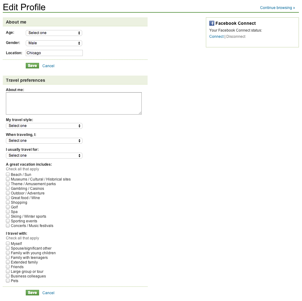 TripAdvisor desktop profile