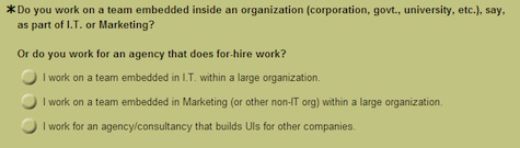 Question: Do you work on a team embedded inside an organization, e.g., as part of IT or marketing?