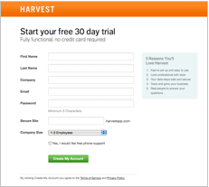 Harvest signup