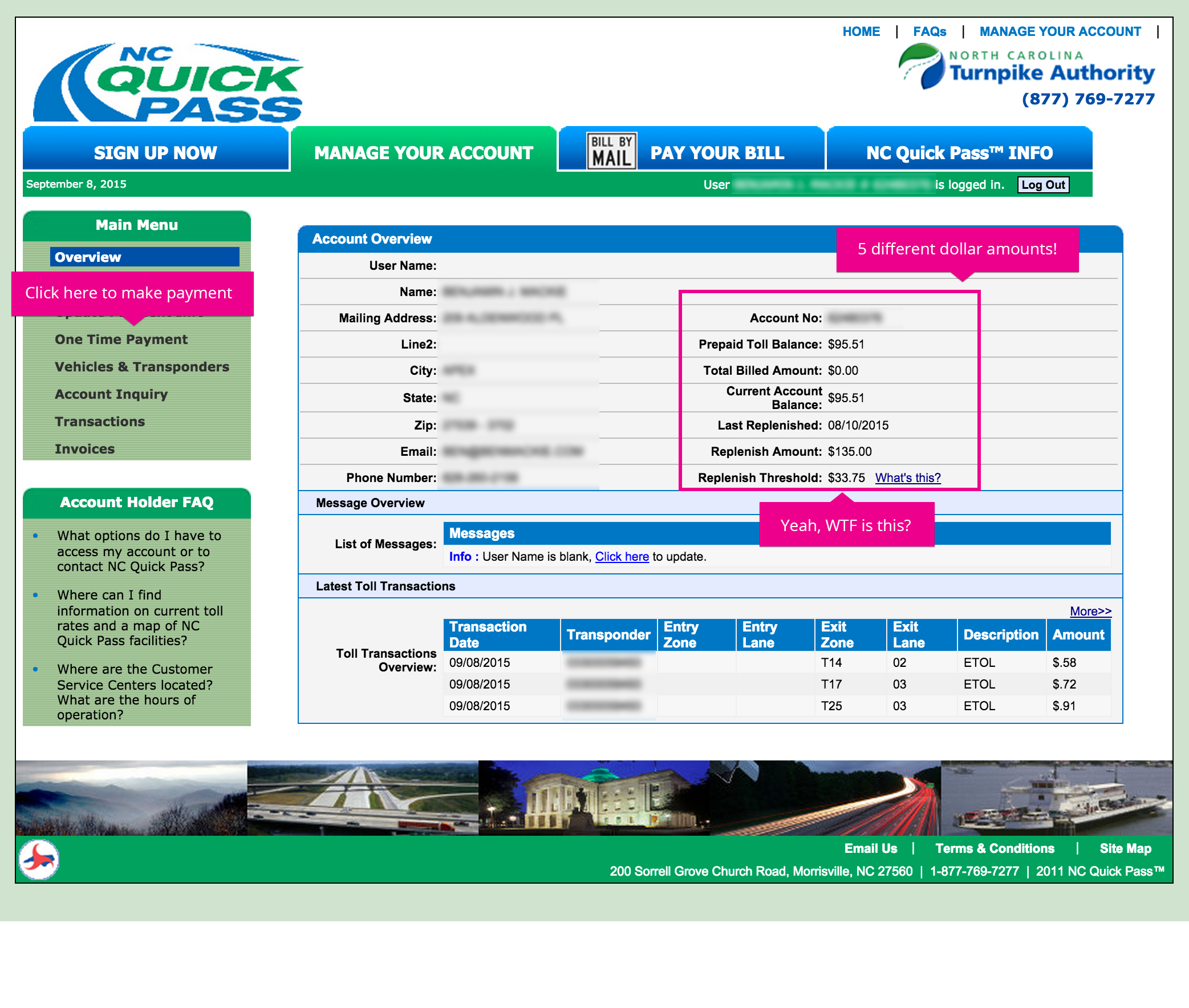 North Carolina Quick Pass website screengrab