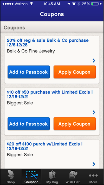 Belk coupon on mobile