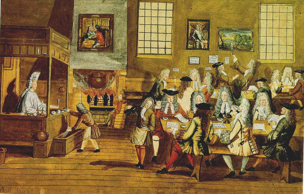 Conversation at a 17th century London coffee house