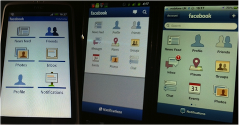 Comparison of Facebook apps on different mobile phones