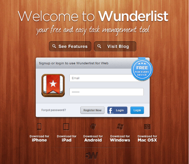 Wunderlist Landing Page