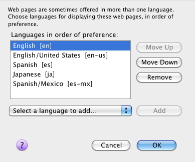 Browser language preference settings